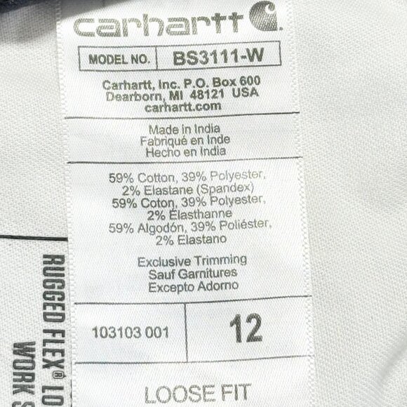Carhartt Womens Rugged Flex Loose Fit 10" Inseam Black Canvas Shorts Size 12 NWT - Picture 7 of 11